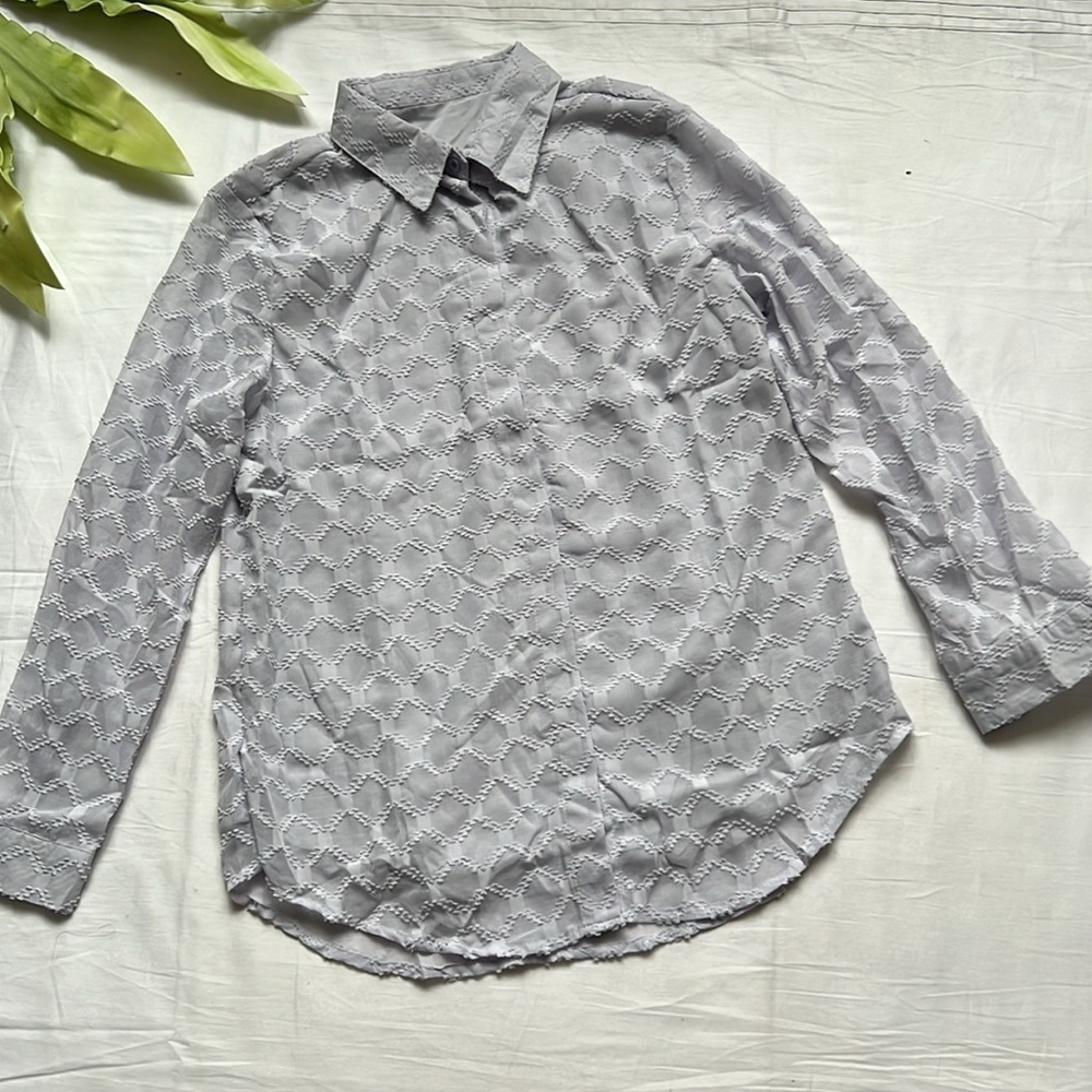 Sheer Long Sleeve Button Down Blouse - Picture 3 of 11